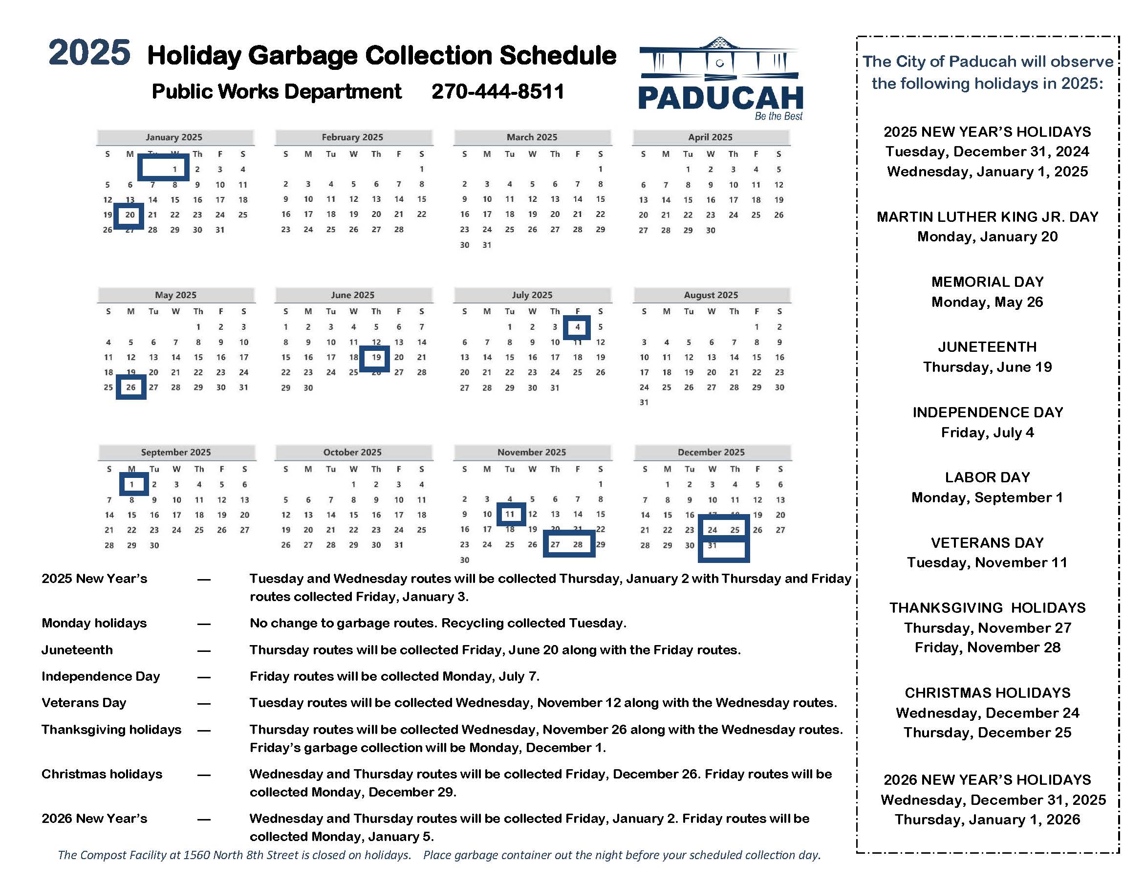 2025 garbage collection calendar